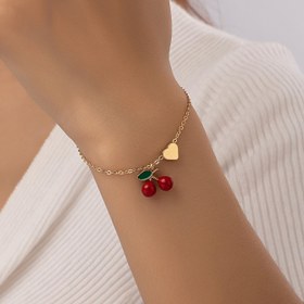 Resim 1 adet Kadınlar için Kiraz Bileklik ve Kırmızı Damlayan Kalp Kolye Aşk Günlük Kullanım Halhalı 