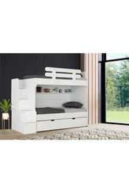 Resim Güven Mobilya 90*190 3 Yataklı Beyaz / Beyaz Okyanus Kiwi Mebmran Ranza 