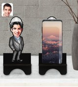 Resim Bk Gift Kişiye Özel Erkek Mühendis Karikatürlü Ahşap Biblo Telefon Standı-1 