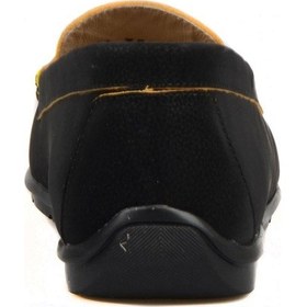 Resim Siyah Deri Kadın Loafer Sarı Detaylı 