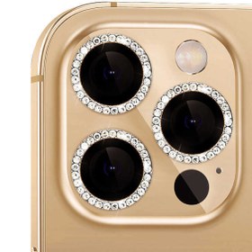 Resim Cep prime Iphone 14 Pro Max Kenar Kısımları Taş Tasarımlı Tam Kalıp Şık Kamera Lens Koruyucugold 