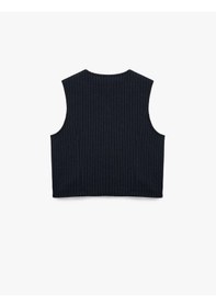 Resim Koton Slim Fit V Yaka Metal Düğmeli Asimetrik Kesim Yelek Lacivert Çizgili 6wak30049ek Lacivert Çizgili 