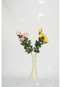 Resim 40 Cm Krem Rengi Desenli Vazo Pembe Sarı Gül 