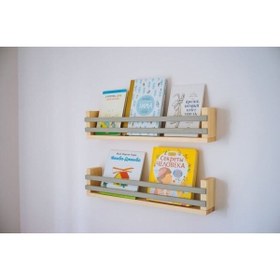 Resim EMTA 50 Cm 2 Li Gri Çıtalı Ahşap Kitaplık Raf Montessori Çocuk Odası Aksesuar Dekorasyon 