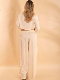 Resim Bonitas Beachwear Müslin Düğmeli Crop Krem Bnts-23028 
