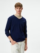 Resim V Yaka Kazak Triko Slim Fit Uzun Kollu 