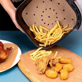 Resim Jouis Air Fryer Pişirme Kağıdı Tek Kullanımlık Hava Fritöz Yağ Geçirmez Yapışmaz Gıda Pişirme Kağıdı Delikli Kare Model 100 Adet 