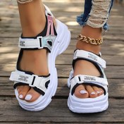 Resim Kadınlar İçin Şık Spor Sandaletler - Kalın Tabanlı, Açık Burunlu Çift Tokalı Kayışlar, Sahte Kaplama, Kauçuk Taban - Günlük Plaj Ayakkabıları, Beyaz & Siyah, Günlük Yürüyüş Ayakkabıları|Trend Platform Sandaletler|Ayarlanabilir Kayışlı Sandaletler, Kayışlı Sandaletler 