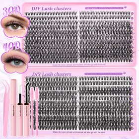 Resim 5 adet Set-418 adet-30D/40D 200 adet-80D Kirpik Kirpik, Sahte Kirpik Seti Yeniden Kullanılabilir Karışık Uzunluklar. Sahte Kirpik Kiti Lash Bond ve Seal, Cımbız ve Fırça (8-18mm C D Curl 30D 40D 80D) 