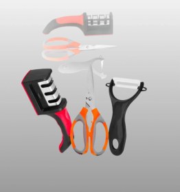 Resim 3 Parçalı Çok Fonksiyonlu Mutfak Makas Seti Paslanmaz Çelik, Ergonomik Tasarım Çok Renkli 