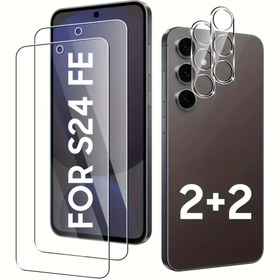 Resim Kamera Lensi Koruma ile 2 Adet HD Net Temperli Cam Ekran Koruyucuları, for Samsung for galaxy S24 FE için Cilalı Yüzey 