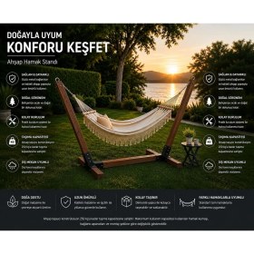Resim Umutpark Metal Ayaklı Ahşap Bahçe Hamak (Ceviz Renk). 