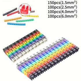 Resim 100 adet/150 adet Renkli M-Tipi Kablo İşaretleri - 1.5-6mm Tel Ağ Kabloları İçin Numaralı Etiketler, Dayanıklı PVC Malzeme, Cat5 ve Diğer Ağ Sistemleri İçin İdeal, Cat5 Uyumlu 