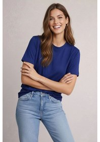 Resim Kadın Tişört Osy Modal Yumuşak Dokulu Kumaş Bisiklet Yaka T-shirt - Lacivert 