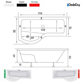 Resim P Tipi Oturmalı Küvet | Jakuzi | Bornova | 170x85 | Mod - 85x170 / Beyaz / 1 Kişilik 