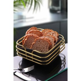 Resim Lüx Gold Paslanmaz Ekmek Sepeti Kumaş Kare 