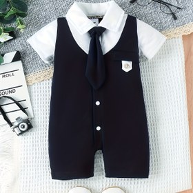 Resim Bebek erkekler için bir bağcıklı, dış mekan için minimalist beyaz yaka tulumu 