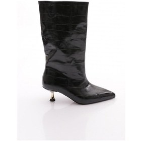 Resim Dgn 8877 Kadin Kisa Topuklu Çizme Siyah Croco 