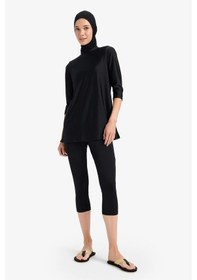 Resim DeFacto Regular Fit 4'lü Hızlı Kuruyan Burkini Tesettür Basic Düz Mayo Takım E3513AX25HSBK81 