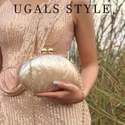 Resim Altın Tonlu Metal Zincir Askılı Lüks Kadın Kabuk Dokulu Crossbody Çanta - Düğünler, Partiler & Resmi Etkinlikler için Manyetik Kapatmalı Akrilik El Çantası - Beyaz Şık Clutch Balo Elbiseleri & Akşam Kıyafetleri İçin, Zarif Aksesuar 