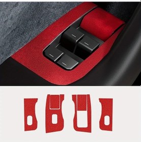 Resim Hightower Tesla Model Y/3 21-23 Karbon Fiber Pencere Anahtar Kapı Sticker Kırmızı 