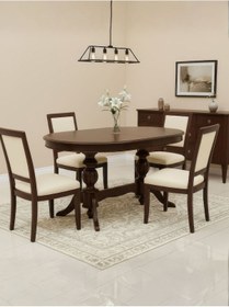 Resim Lindon Çift Baba Ayaklı Açılır Masif Ahşap Oval Yemek Masası 100x170 Ceviz 