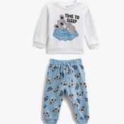 Resim Erkek Bebek Pamuklu Pijama Takımı Koala Baskılı Sweatshirt ve Beli Lastikli Pijama Altı 2 Parça 