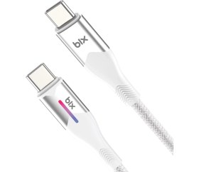 Resim Bix Type-C To Type-C 60W Örgülü LED Işıklı Şarj ve Data Kablosu 1 Metre Beyaz 