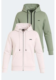 Resim Slazenger Katya 2 Li Set Kadın Fermuarlı Kapüşonlu Cepli Sweatshırt Ekru - Yeşil 