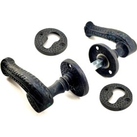 Resim Antika Tarz Dekoratif Pirinç Rozetli Banyo Kapı Kolu - 49 Mm, Oksit Nemere Home 