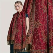Resim Lüks Kırmızı Paisley Jakarlı Püsküllü Eşarp - Vintage Bohem Tarzı, %100 Polyester, Makinede Yıkanabilir, Kadınlar İçin Şık Rüzgar Geçirmez Şal, Pelerin, Kaju Püsküllü 