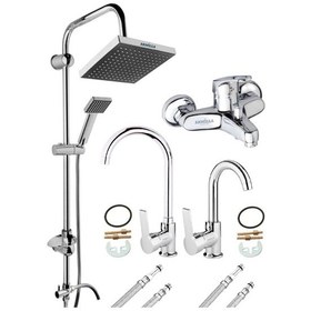 Resim Lüx 4 Lü Set Robot Yağmurlama Tepe Duş Seti - Banyo - Lavabo - Mutfak Eviye Musluğu Bataryası Krom 
