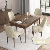 Resim Canisa Concept Iza Serisi, 80 X 132 cm Açılabilir Mdf Masa, Barok Ahşap Desen Mutfak Masa Takımı, 4 Sandalye 
