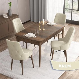 Resim Canisa Concept Iza Serisi, 80 X 132 cm Açılabilir Mdf Masa, Barok Ahşap Desen Mutfak Masa Takımı, 4 Sandalye 