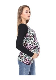 Resim Luvmabelly Myra2353 Siyah Çiçekli Çizgili Parçalı Hamile Tshirt 