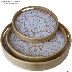 Resim 3'lü Yuvarlak Ahşap Tepsi Svr-gr92661 Ahşap - Kırmızı 