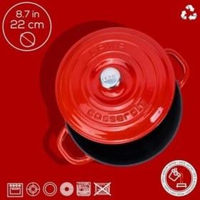 Resim Döküm Yuvarlak Tencere Döküm Demir Kapak New Serisi Çap 22cm. Kırmızı 