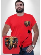 Resim Bereket Fil Hintli Tasarım Kırmızı Büyük Beden Kadın Basic Minimal Baskılı Tişört Kırmızı 