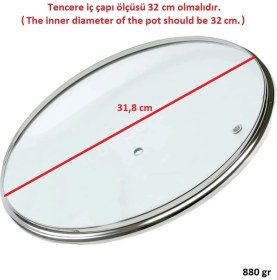 Resim İcanpares Tencere Sahan Tava Cam Kapağı Buhar Delikli Kapak 32 cm ve Kırmızı Tutma Tepesi 
