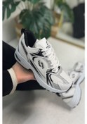 Resim Günlük Unisex Beyaz Siyah Sneaker Kaymaz Yüksek Taban Desenli Triko Bağcıklı Koşu Spor Ayakkabı 530 Beyaz - Siyah 