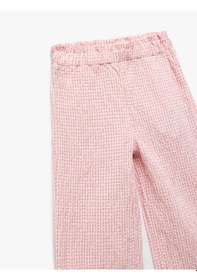 Resim Koton Beli Lastikli Dokulu Ekoseli Geniş Paça Pantolon Pembe Ekose 5smg40020aw Pembe Ekoseli Pembe 