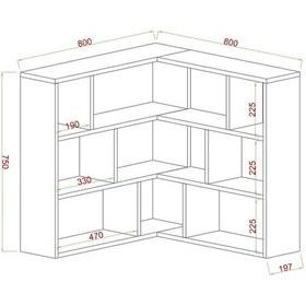 Resim Asya Dekoratif, 12 Raflı, Köşe Kitaplık, Sis Gri Sis Gri 