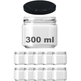Resim Afracam 300 ML Siyah Metal Kapaklı Şeffaf Cam Kavanoz 10 Adet 