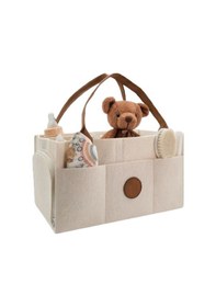 Resim Jasper Taba Deri Kulplu Kapaklı Bej Keçe Anne Bebek Bakım Çantası Bej 