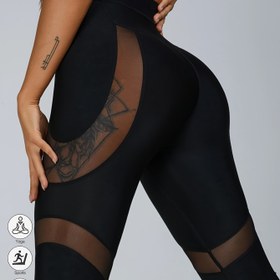 Resim Kadınların Nefes Alabilen Fileli Yüksek Bel Yoga Taytı - Kalça Kaldırma ve Karın Kontrolü Fitness Pantolonu - Koşu, Antrenman ve Yaz Egzersizleri için Siyah, Egzersiz Taytı, Koşu Giyimi, File Detayları, Rahat Uygunluk 