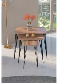 Resim Uslucan Alışveriş Zigon Sehpa Kr Ve Orta Sehpa Kr Set Siyah Ayak Ceviz Tel Çok Renkli 