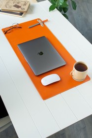 Resim DK LEATHER Turuncu Pu Deri Laptop Bilgisayar Için Geniş Gamings Masa Matı Mouse Pad Sümen+ Bardak Altlığı 