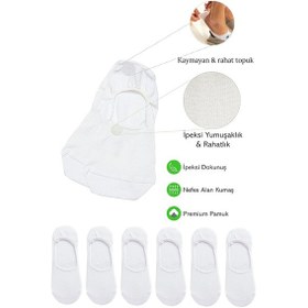 Resim Kral Socks Erkek - Kadın Düz Desen 6 Çift Pamuklu Terletmez Babet Çorap Beyaz 
