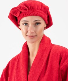 Resim CottonVerse Saç Kurulama Bonesi - %100 Pamuk , Fiyonklu Kırmızı - Kırmızı 