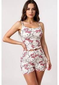 Resim Leyna Hello Kitty Baskılı Askılı Şortlu Pijama Takımı Pembe 